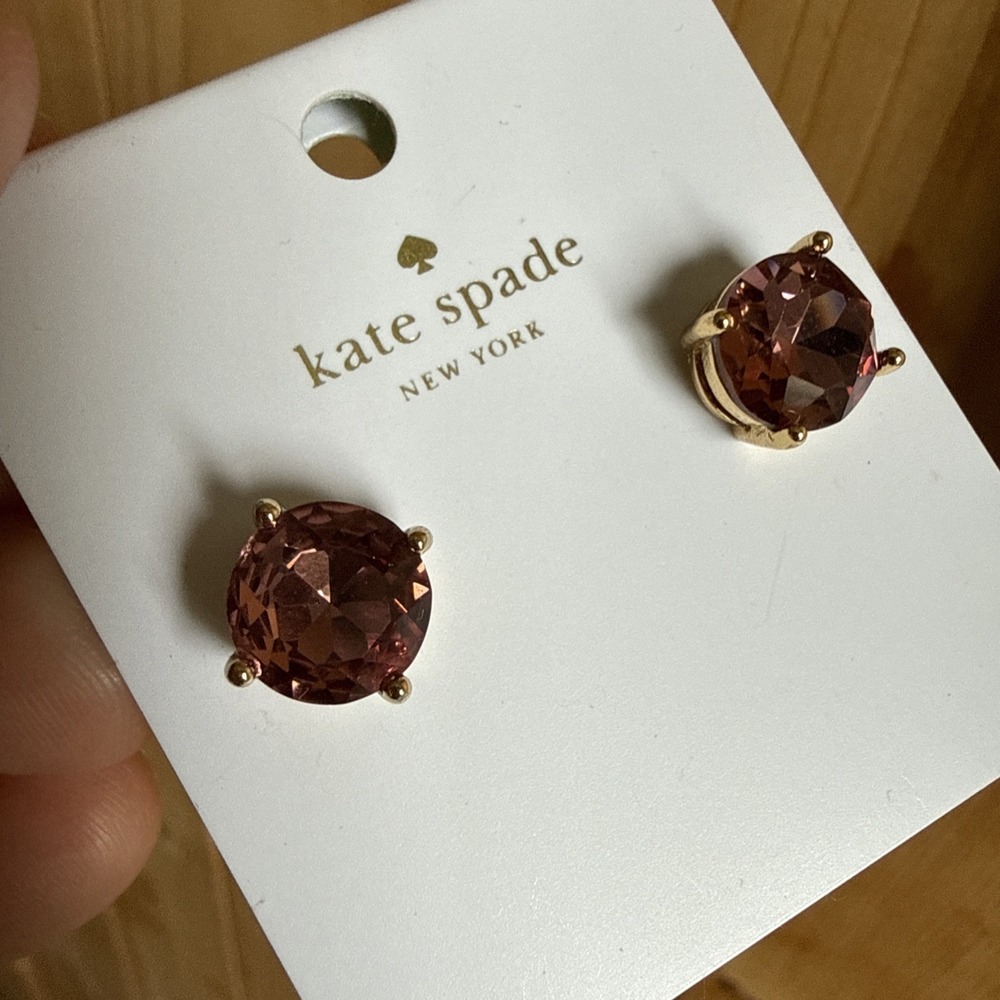 Nwt - Kate Spade NY Dark Pink Purple Crystal Stud Pierced Earrings Prong